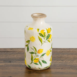 8.5” Lemon Print Ceramic Rustic Vase