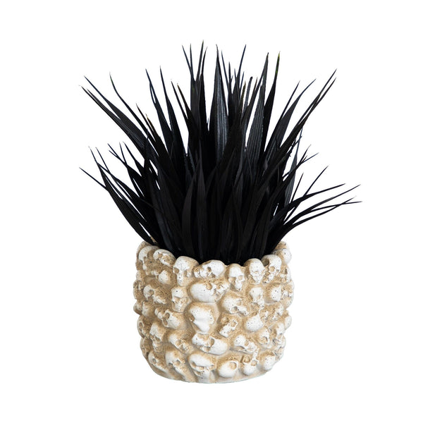 9” Artificial Halloween Black Succulent Plant in Gothic Skull Planter