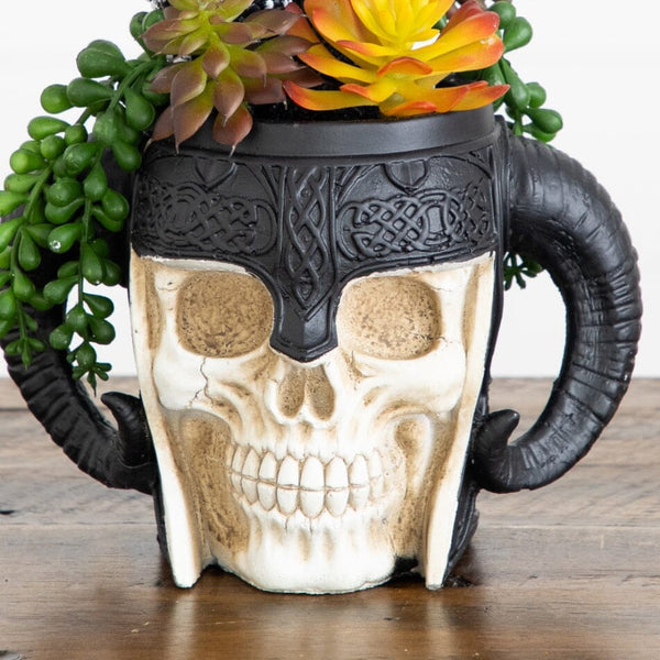 9” Artificial Halloween Mixed Succulent Garden in Warrior Skull Planter