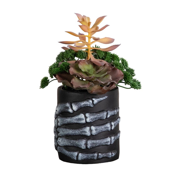 9” Artificial Halloween Succulent Garden in Skeleton Hand Planter