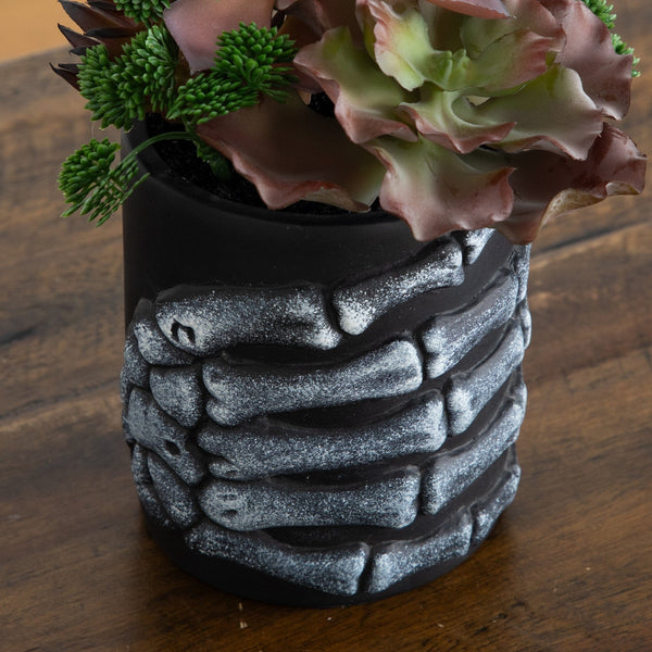 9” Artificial Halloween Succulent Garden in Skeleton Hand Planter