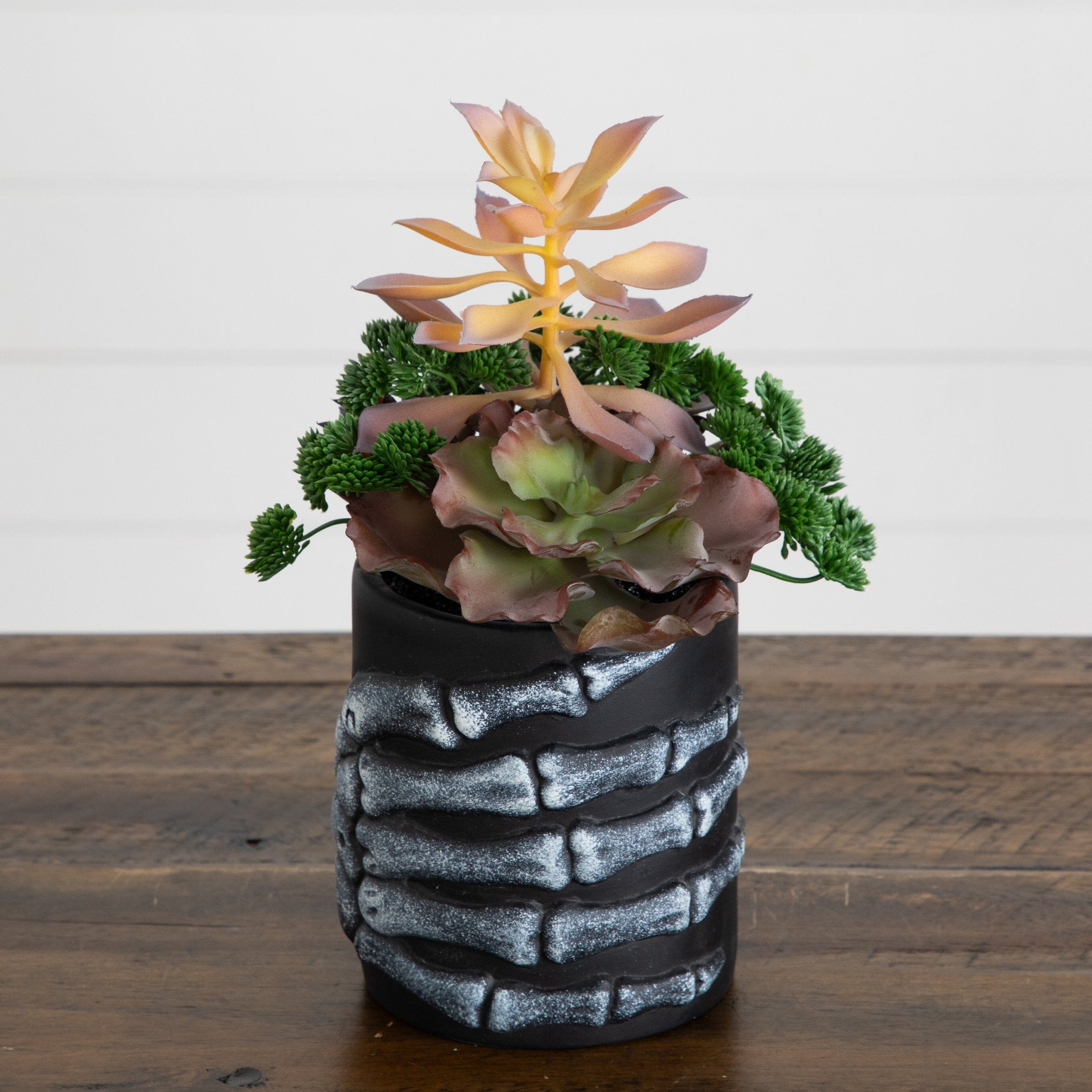 9” Artificial Halloween Succulent Garden in Skeleton Hand Planter