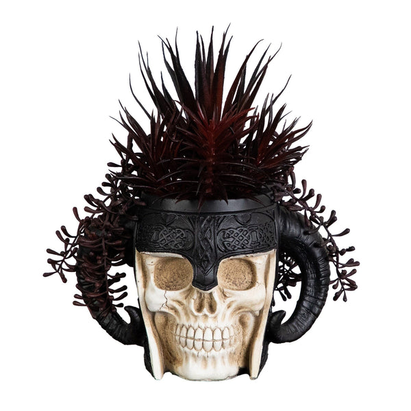 9” Artificial Halloween Succulent Garden in Warrior Skull Planter