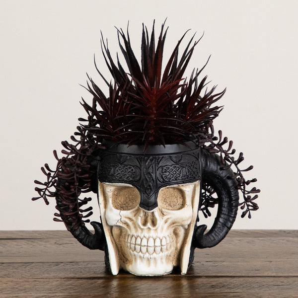 9” Artificial Halloween Succulent Garden in Warrior Skull Planter