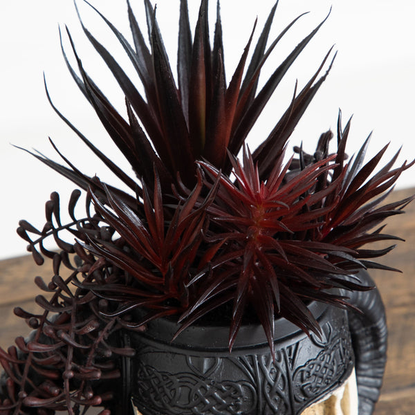 9” Artificial Halloween Succulent Garden in Warrior Skull Planter