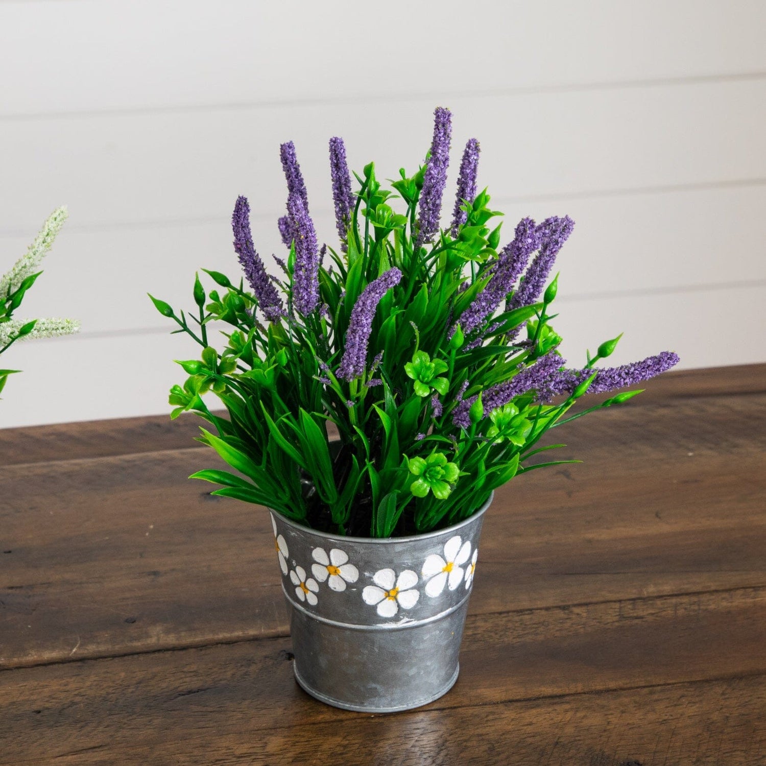 9” Artificial Lavender Plant in Decorative Daisy Tin Planter -Set of 3