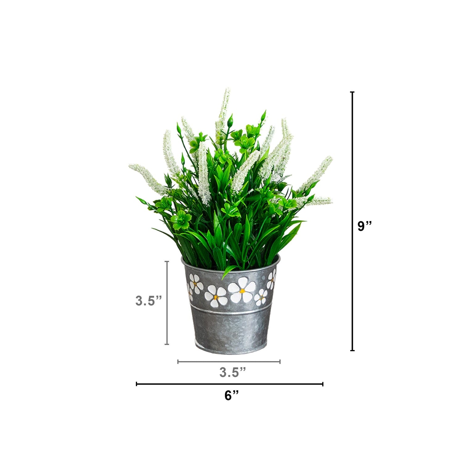 9” Artificial Lavender Plant in Decorative Daisy Tin Planter -Set of 3