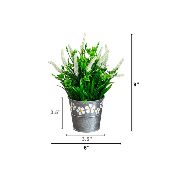 9” Artificial Lavender Plant in Decorative Daisy Tin Planter -Set of 3