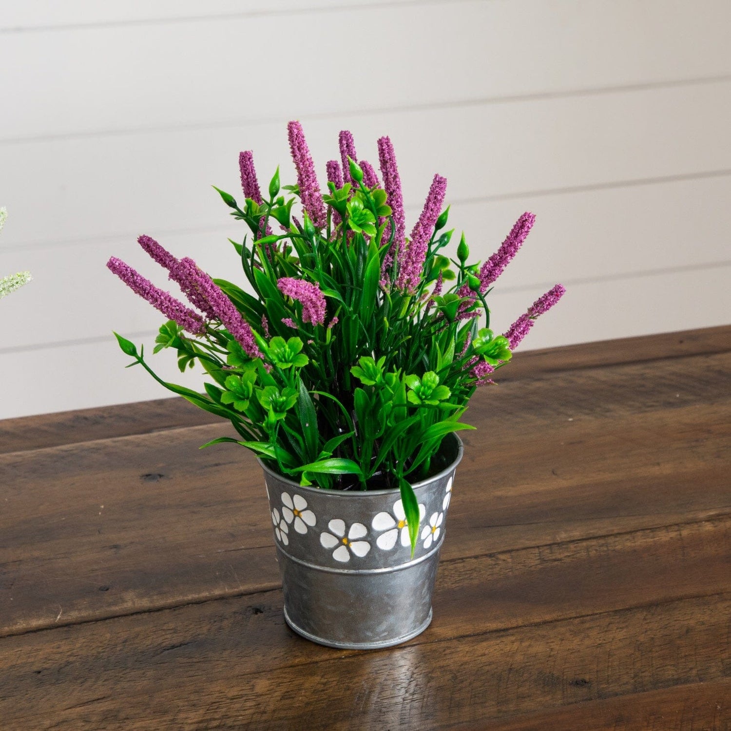 9” Artificial Lavender Plant in Decorative Daisy Tin Planter -Set of 3