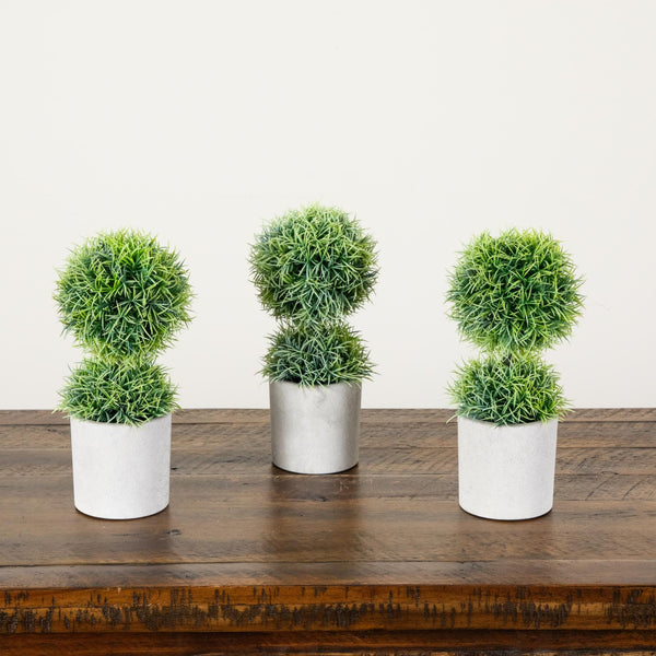 9" Artificial Mini Cactus Ball Topiary in Cement Planter - Set of 3