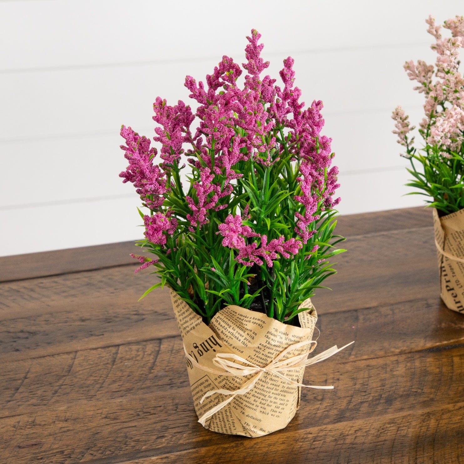 9” Artificial Mixed Lavender Arrangement in Newspaper Wrapped Pot -Set of 3