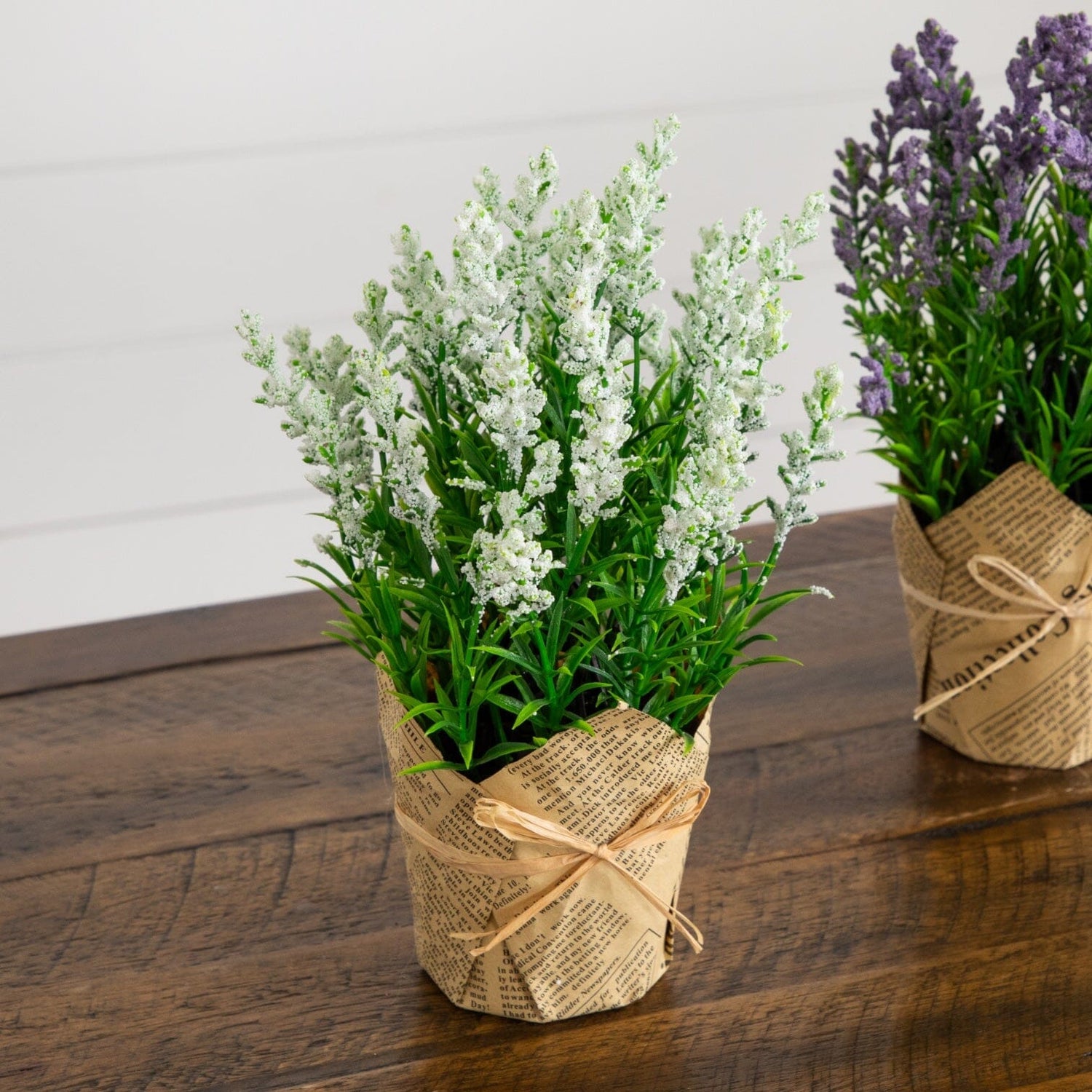 9” Artificial Mixed Lavender Arrangement in Newspaper Wrapped Pot -Set of 3