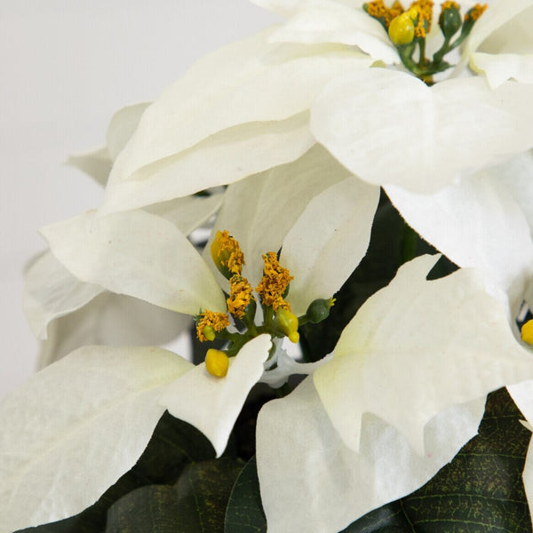 9” Artificial White Poinsettia Arrangements in White Ceramic Pots - Set of 3