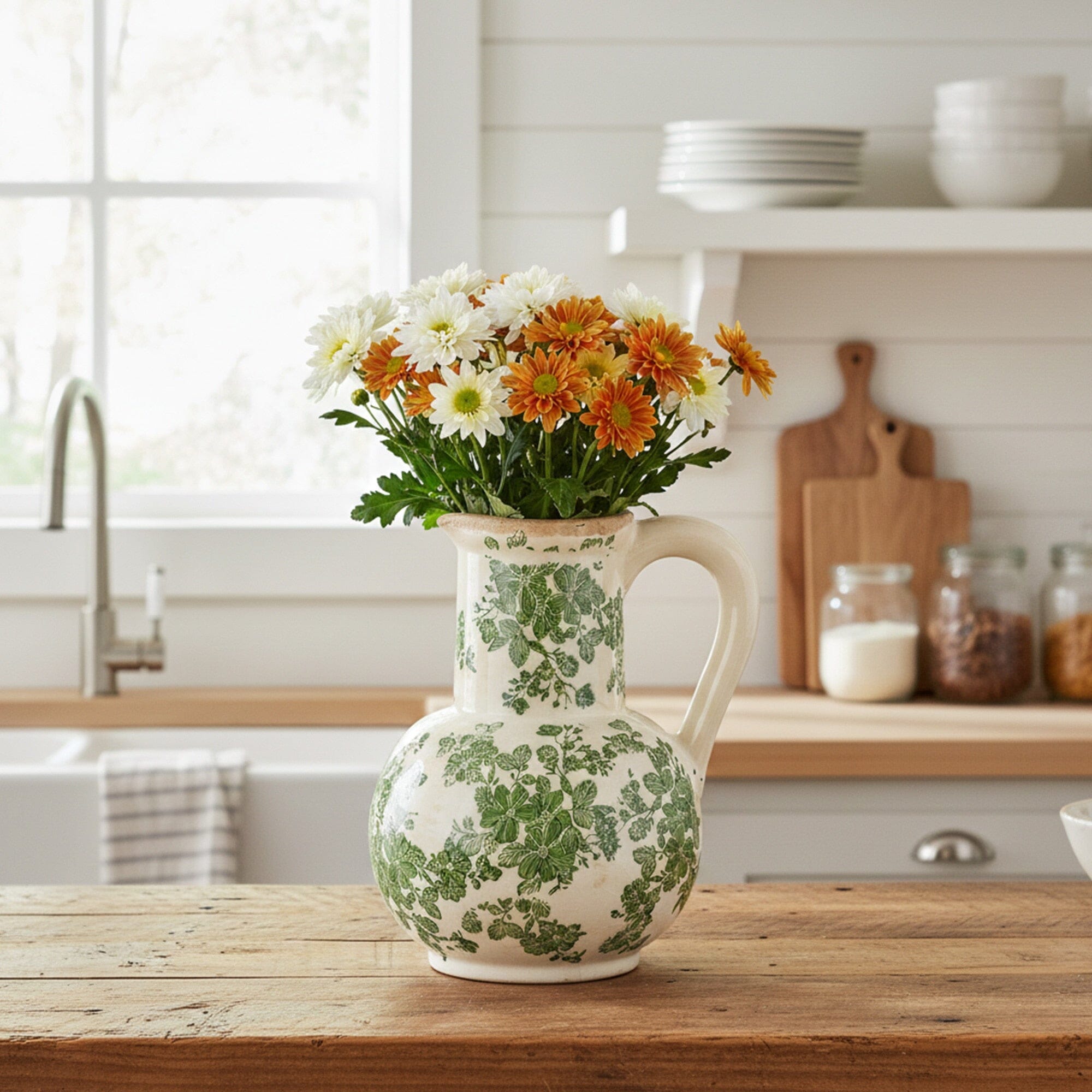 9” Floral Tuscan Ceramic Green Scroll Jar – Nearly Natural