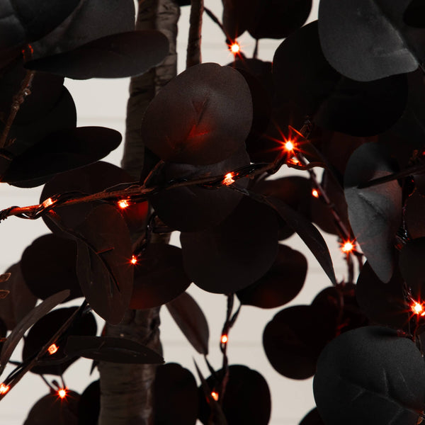 9' Pre-Lit Artificial Halloween Black Eucalyptus Tree with 700 Orange & Purple LED Lights
