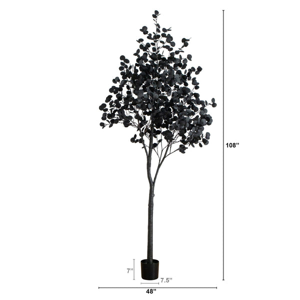 9' Pre-Lit Artificial Halloween Black Eucalyptus Tree with 700 Orange & Purple LED Lights