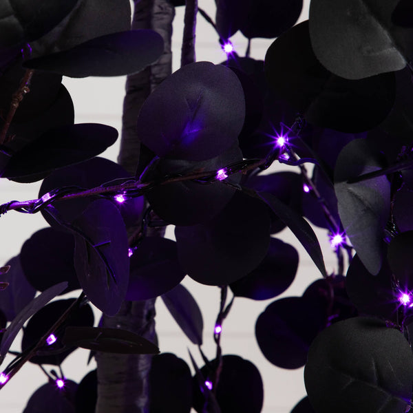 9' Pre-Lit Artificial Halloween Black Eucalyptus Tree with 700 Orange & Purple LED Lights