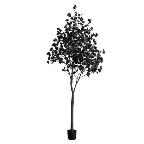 9' Pre-Lit Artificial Halloween Black Eucalyptus Tree with 700 Orange & Purple LED Lights