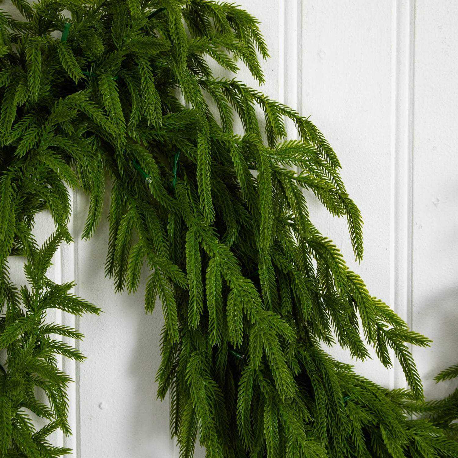 9' Pre-Lit Artificial Real Touch Norfolk Island Pine Garland with 50 Warm White LED Lights and Natural Look