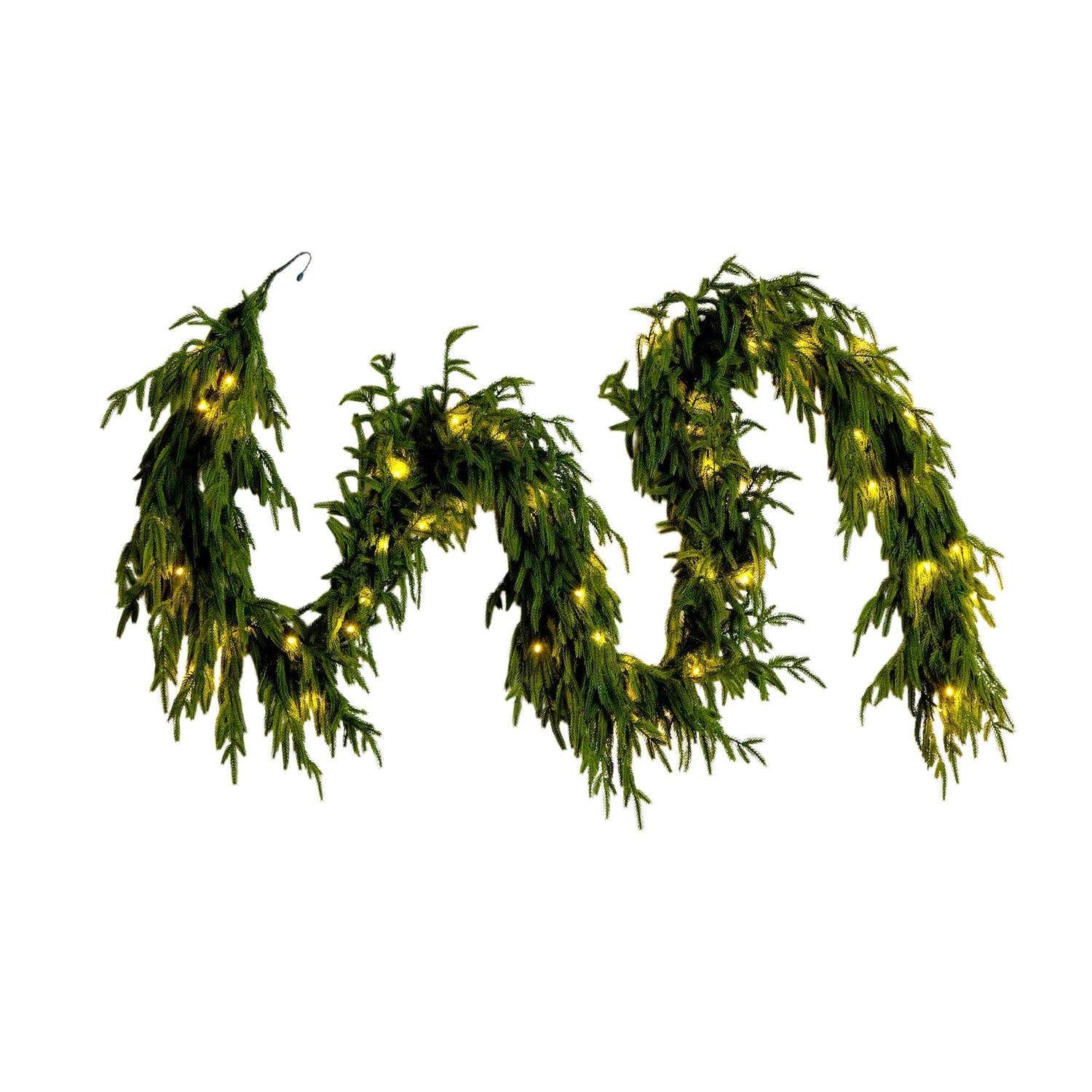 9' Pre-Lit Artificial Real Touch Norfolk Island Pine Garland with 50 Warm White LED Lights and Natural Look