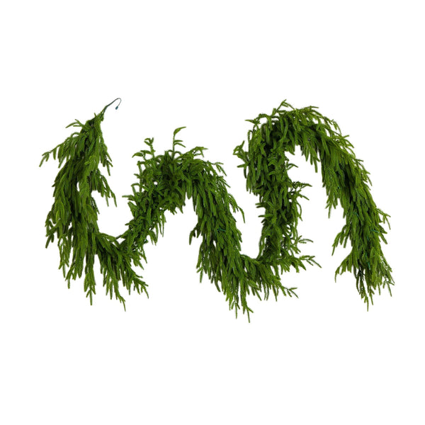9' Pre-Lit Artificial Real Touch Norfolk Island Pine Garland with 50 Warm White LED Lights and Natural Look