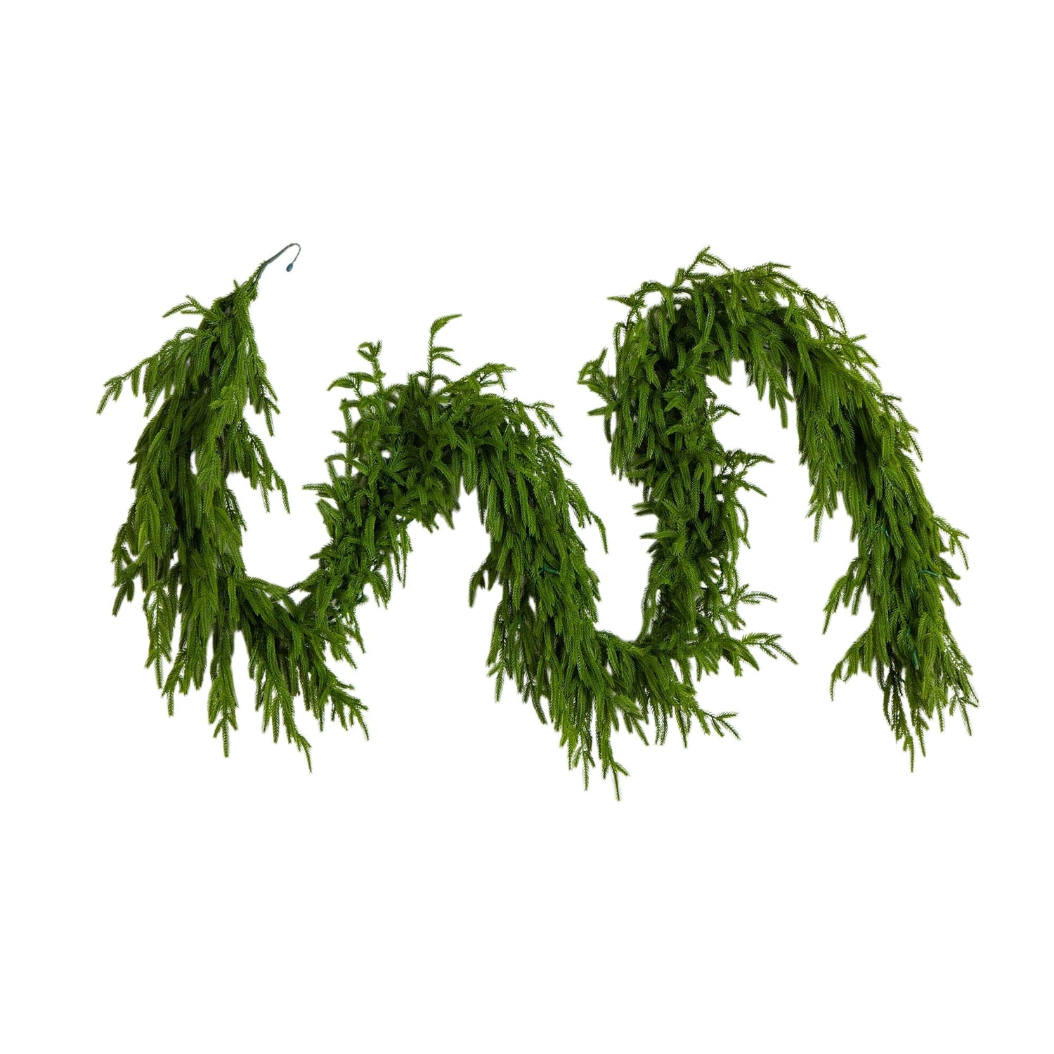 9' Pre-Lit Artificial Real Touch Norfolk Island Pine Garland with 50 Warm White LED Lights and Natural Look