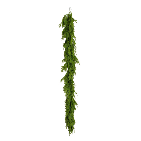 9' Pre-Lit Artificial Real Touch Norfolk Island Pine Garland with 50 Warm White LED Lights and Natural Look