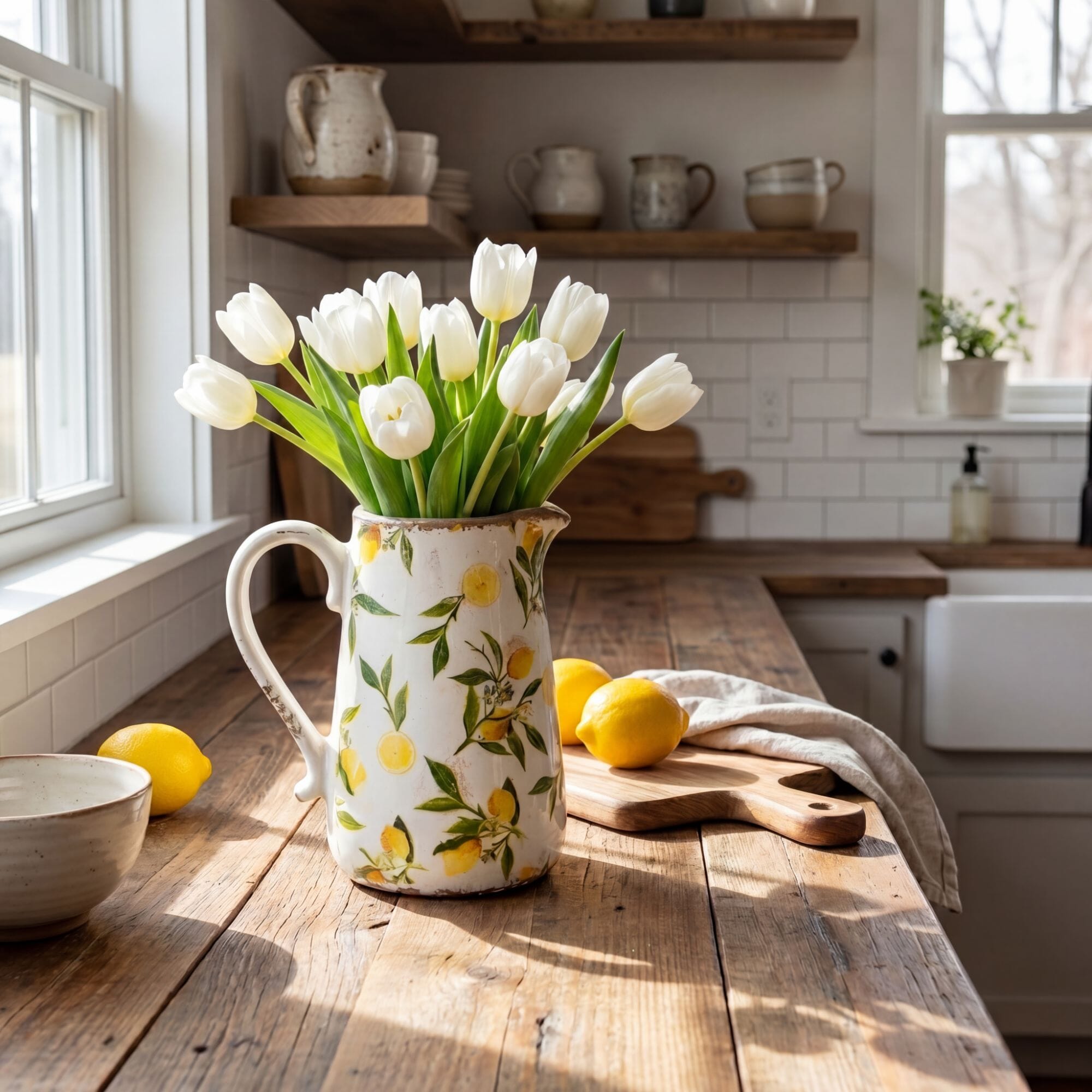 9” Lemon Print Ceramic Rustic Jug Vase – Nearly Natural