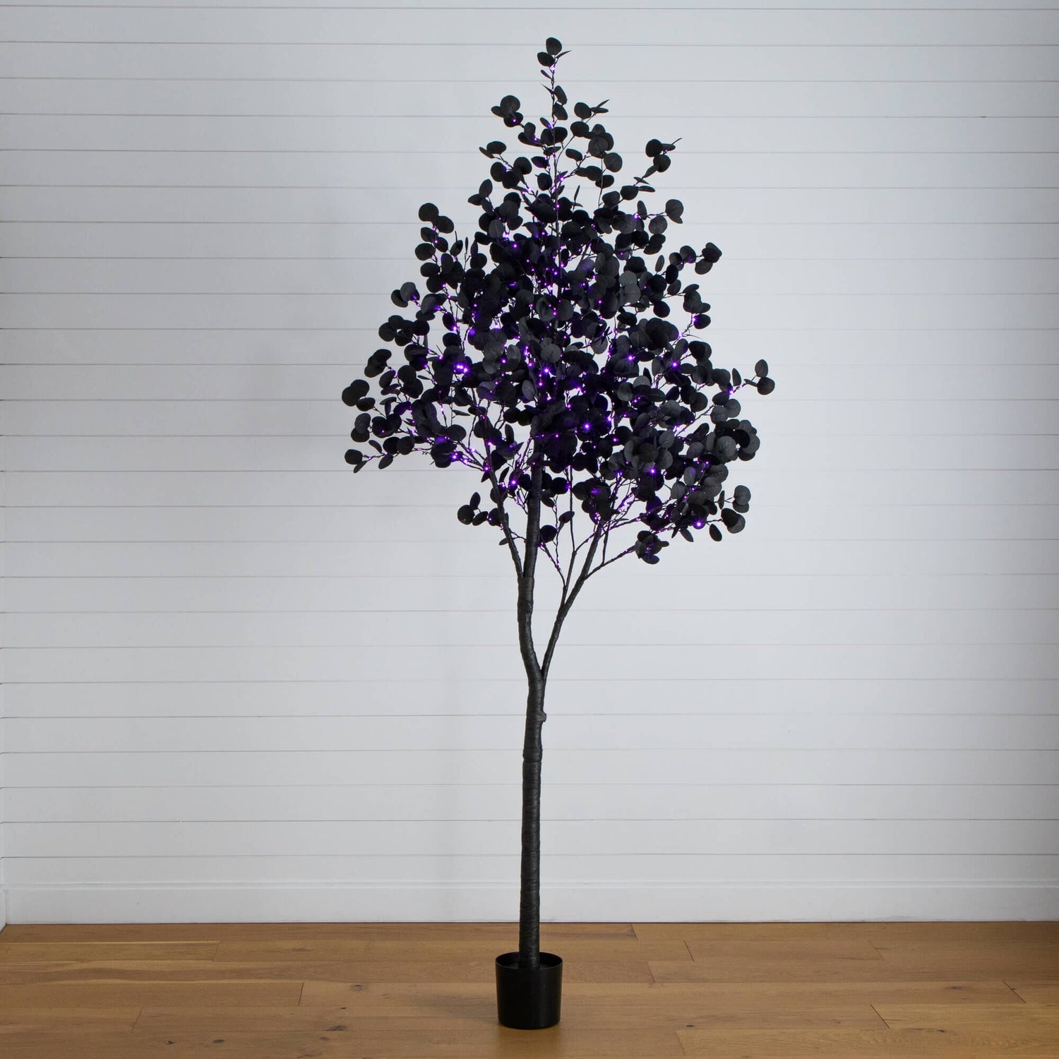 9' Pre-Lit Artificial Halloween Black Eucalyptus Tree with 700 Orange & Purple LED Lights