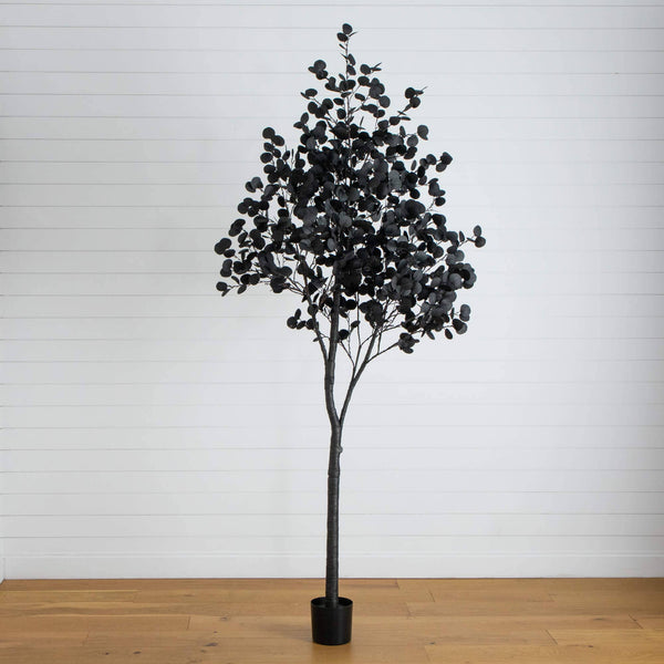 9' Pre-Lit Artificial Halloween Black Eucalyptus Tree with 700 Orange & Purple LED Lights