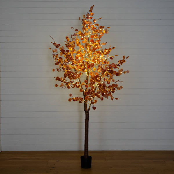 9' Pre-Lit Grand Autumn Eucalyptus Artificial Fall Tree with 700 Warm White LED Lights