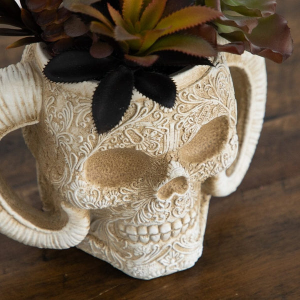 9.5” Artificial Halloween Succulent Garden in Horned Skull Planter