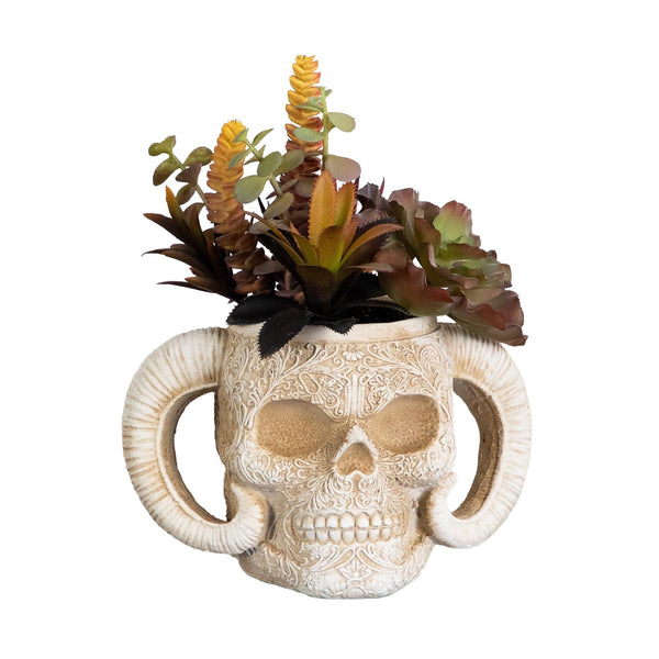 9.5” Artificial Halloween Succulent Garden in Horned Skull Planter