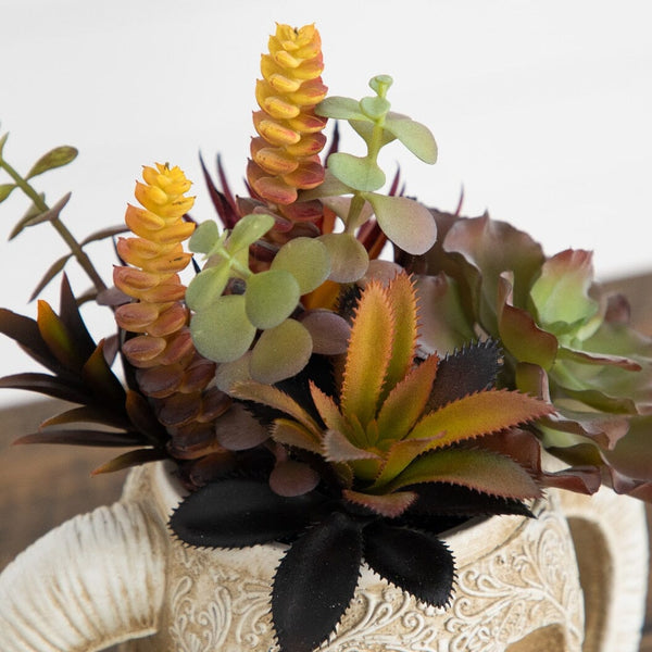 9.5” Artificial Halloween Succulent Garden in Horned Skull Planter