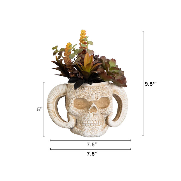 9.5” Artificial Halloween Succulent Garden in Horned Skull Planter