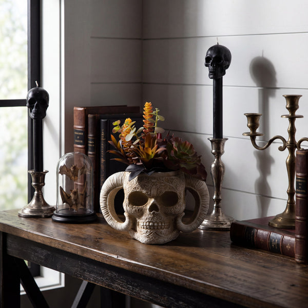 9.5” Artificial Halloween Succulent Garden in Horned Skull Planter