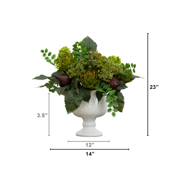 Artichoke and Hydrangea Silk Flower Arrangement