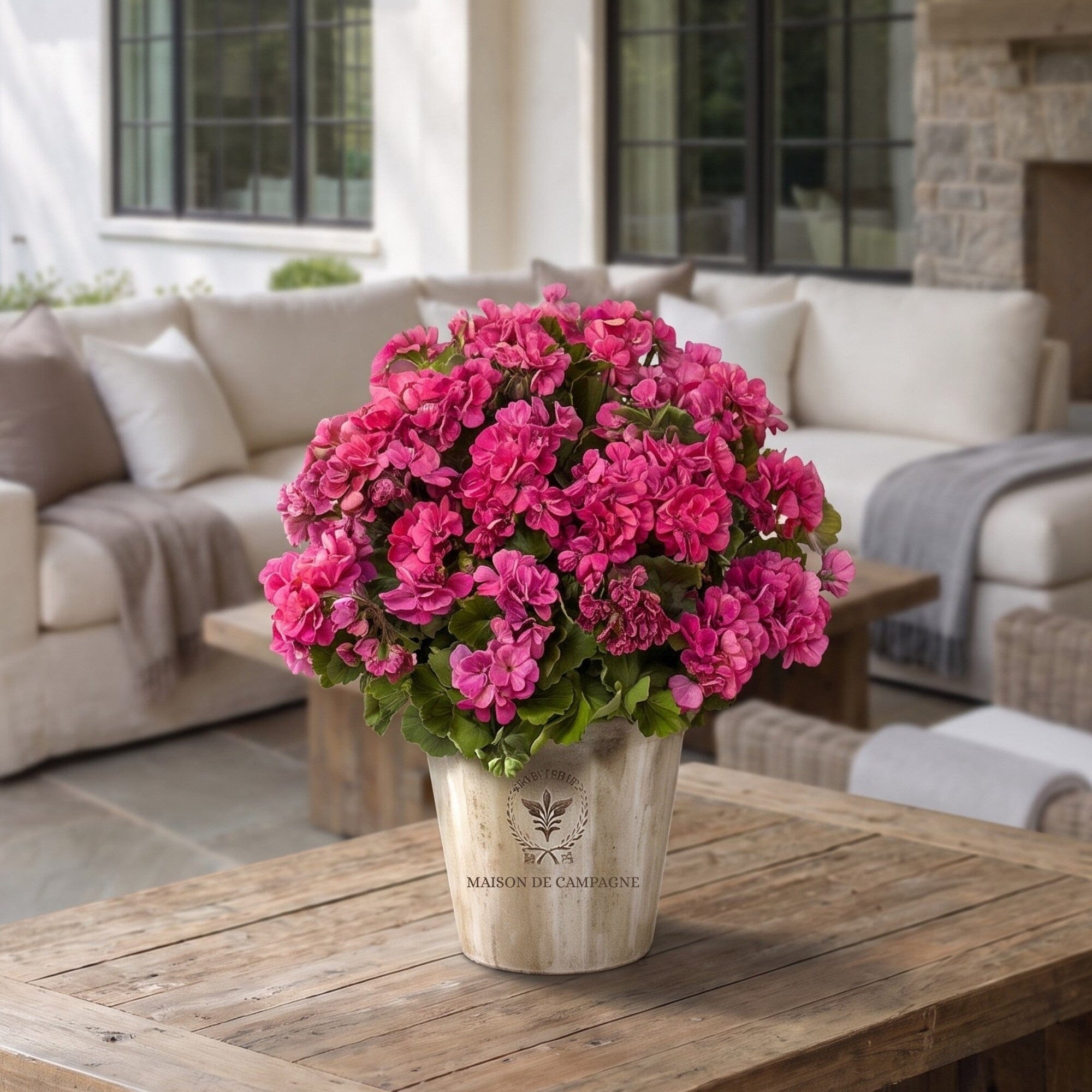 Geranium in Farmhouse Planter UV Resistant (Indoor/Outdoor) 6998