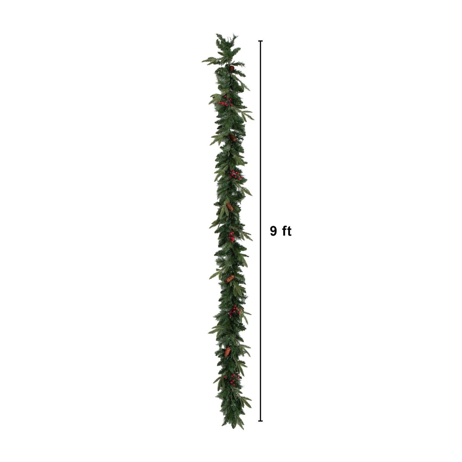 Pre-Lit Artificial Christmas Holiday 5 Piece Bundle with Pinecones & Berries- Set of 2 5' Christmas Trees, 24-in Wreath and set of 2 9-ft Garlands