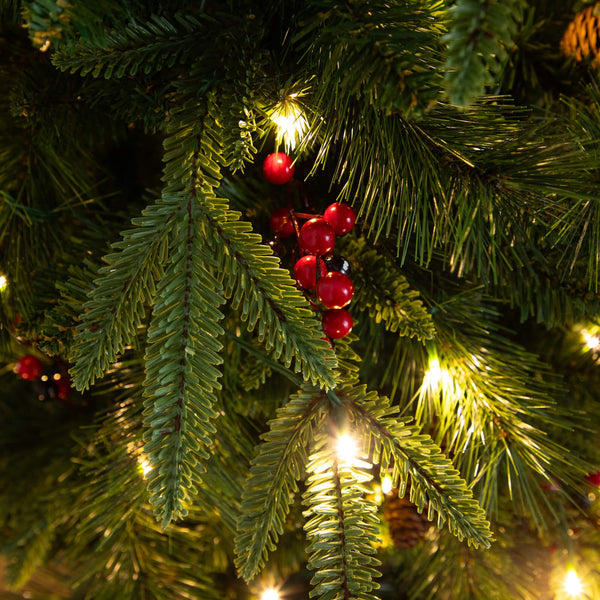 Pre-Lit Artificial Christmas Holiday 5 Piece Bundle with Pinecones & Berries- Set of 2 5' Christmas Trees, 24-in Wreath and set of 2 9-ft Garlands