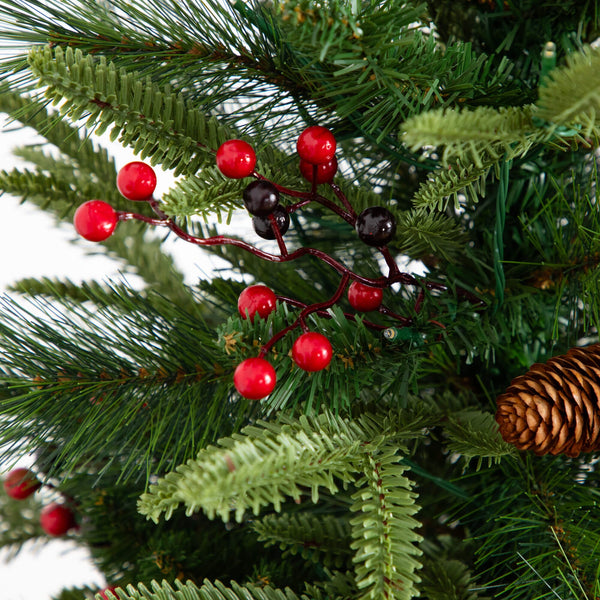 Pre-Lit Artificial Christmas Holiday 5 Piece Bundle with Pinecones & Berries- Set of 2 5' Christmas Trees, 24-in Wreath and set of 2 9-ft Garlands