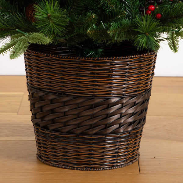Pre-Lit Artificial Christmas Holiday 5 Piece Bundle with Pinecones & Berries- Set of 2 5' Christmas Trees, 24-in Wreath and set of 2 9-ft Garlands
