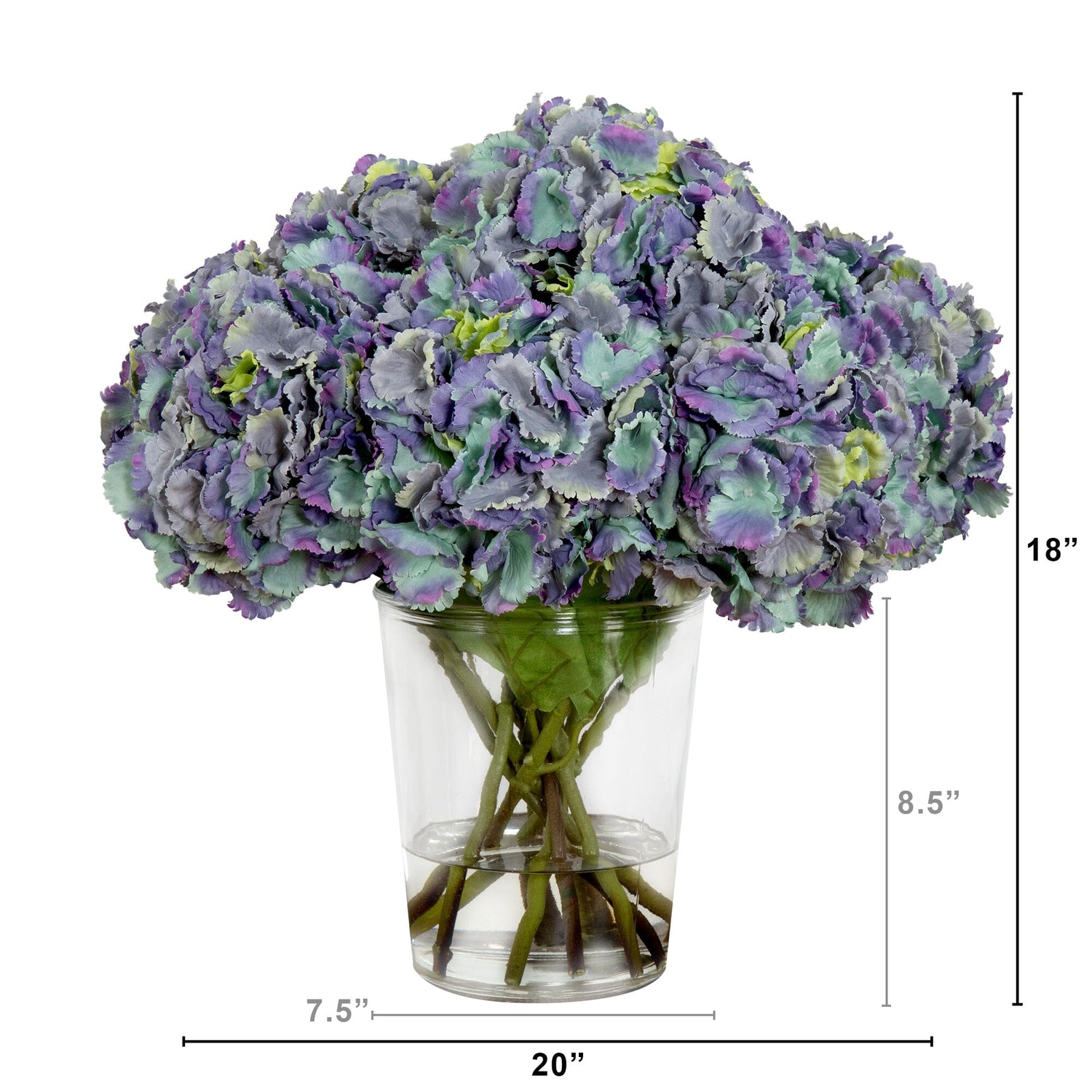Signature Collection 18” Blooming Hydrangea Artificial Arrangement in Glass Vase