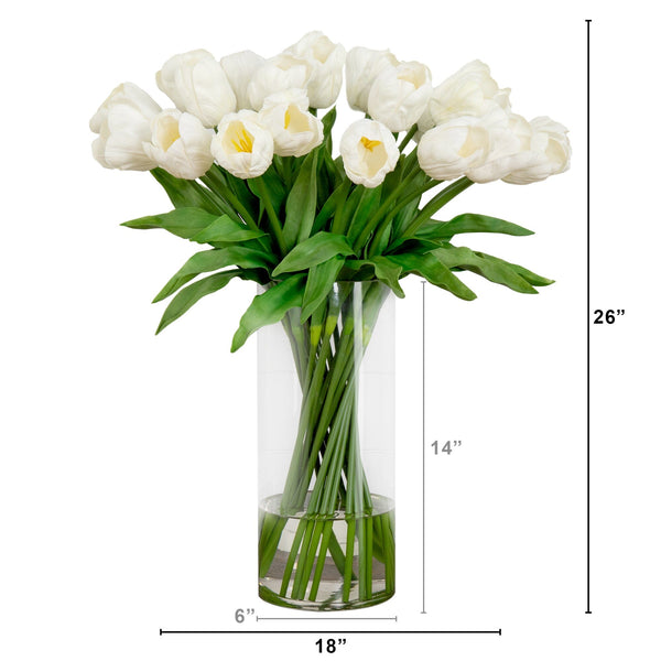 Signature Collection 26” Giant Tulip Artificial Arrangement in Glass Vase