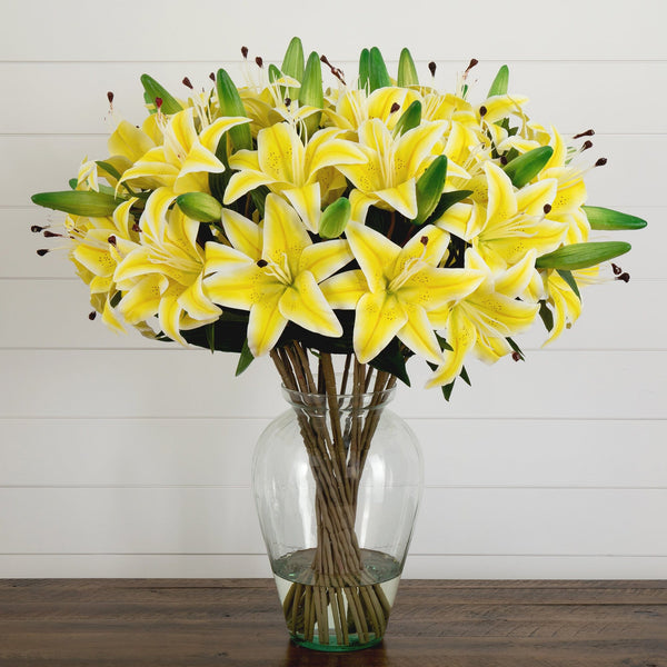 Signature Collection 29” Lily Artificial Arrangement in Glass Vase