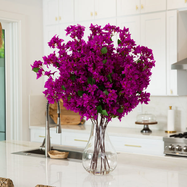 Signature Collection 41” Giant Bougainvillea Artificial Arrangement in Glass Vase