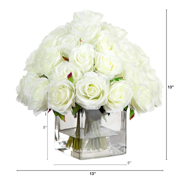 Wedding Collection 13" Artificial Rose Arrangement in Glass Vase