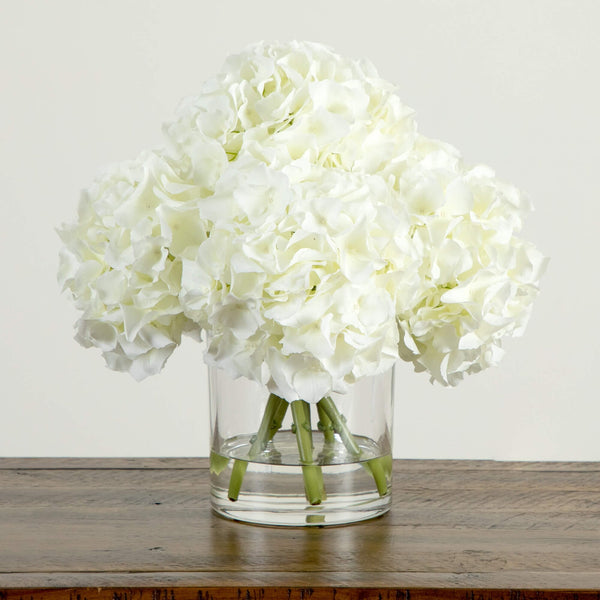 Wedding Collection 14" Artificial Hydrangea Arrangement in Glass Vase