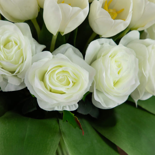 Wedding Collection 20" Artificial Roses and Tulips Arrangement in Glass Vase