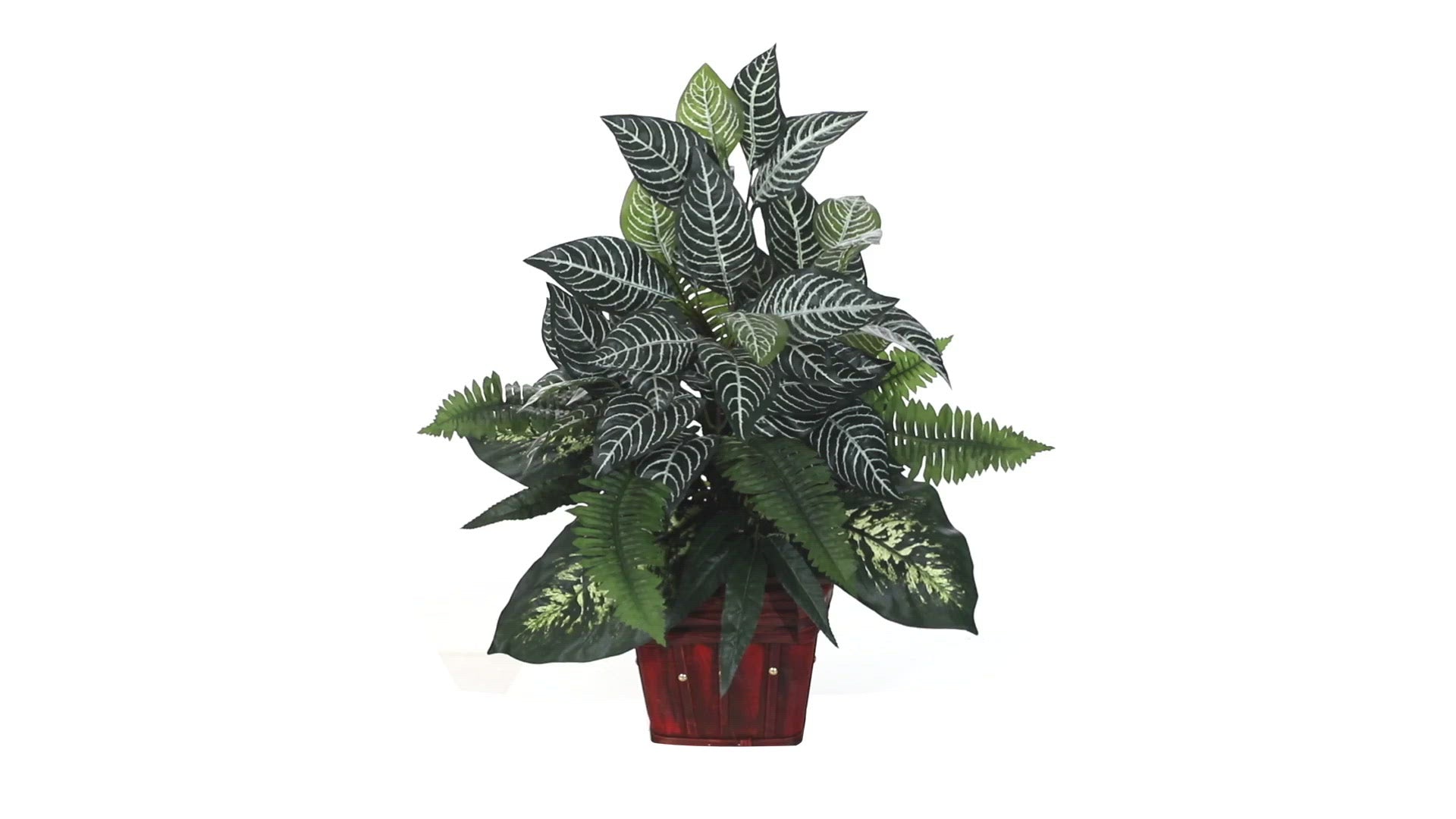 Mixed Greens Zebra w/Wicker Silk Plant | Nearly Natural